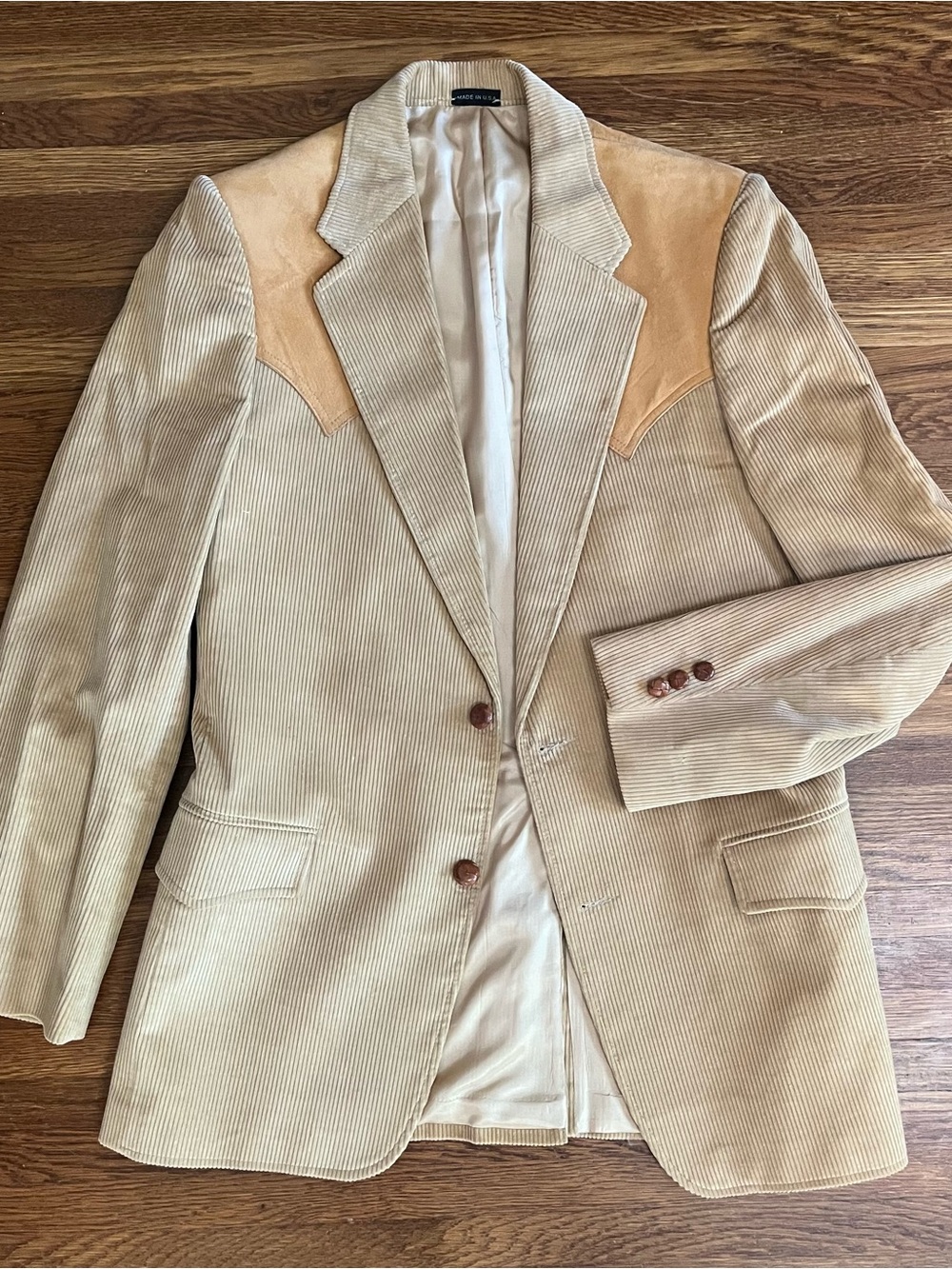 Vtg western corduroy leather blazer men’s 40 Rockabilly Yellowstone tan